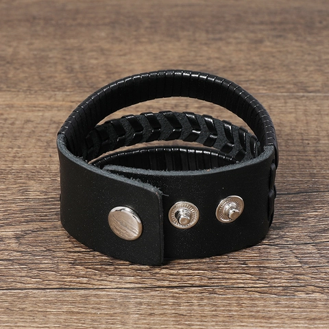 Pulsera Trenzada de Cuero para Hombre Vintage Punk Pulsera Envolvente de Piel de Vaca y Cuero Sintético Multicapa Con Botones de Presión Ajustable Marrón Negro Joyería