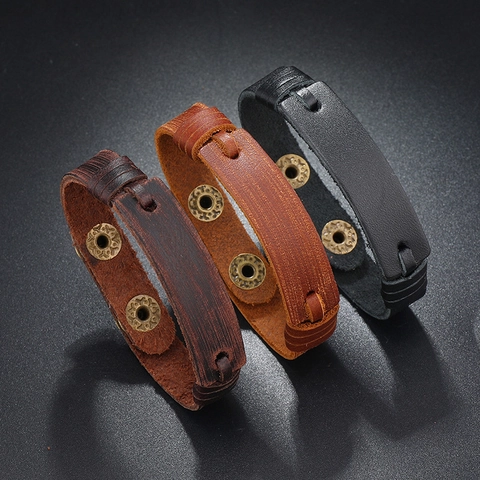 Vintage Cowhide Leather Bracelet For Men Women Adjustable Multilayer Wide Wrap Cuff Bracelet Retro Punk Biker Style Fashion Jewelry