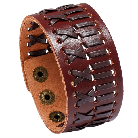 Vintage Punk Breites Lederarmband Für Herren Damen Handgewebt Verstellbar Metall Druckknopf Armreif Handgefertigter Schmuck
