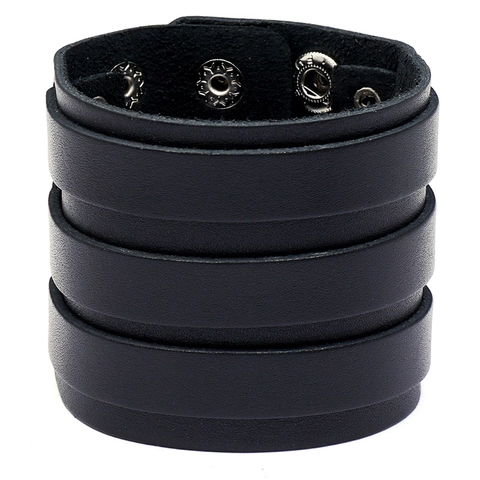 Herren Retro Breites Rindsleder Armband Punk Rock Mehrlagiges Handgelenkband Mit Verstellbaren Metalldruckknöpfen Biker Gothic Schmuck