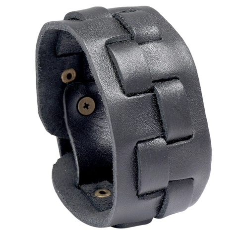 Vintage Punk Herren Breit Lederarmband Handgefertigt Geflochten Rindsleder Armreif Mit Metallschnallen Rock Hip Hop Stil Schmuck Zubehör