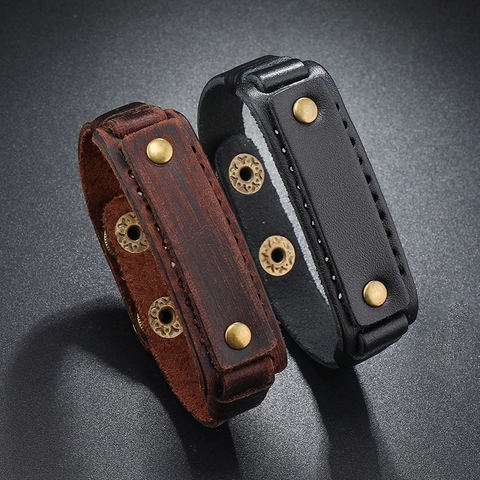 Vintage Rindsleder Armband Für Herren Damen Punk Rock Legierung Nieten Verstellbares Wickelarmband Handgefertigter Schmuck
