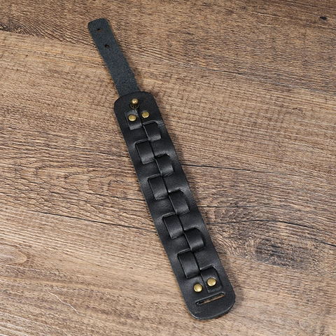 Vintage Punk Herren Breit Lederarmband Handgefertigt Geflochten Rindsleder Armreif Mit Metallschnallen Rock Hip Hop Stil Schmuck Zubehör