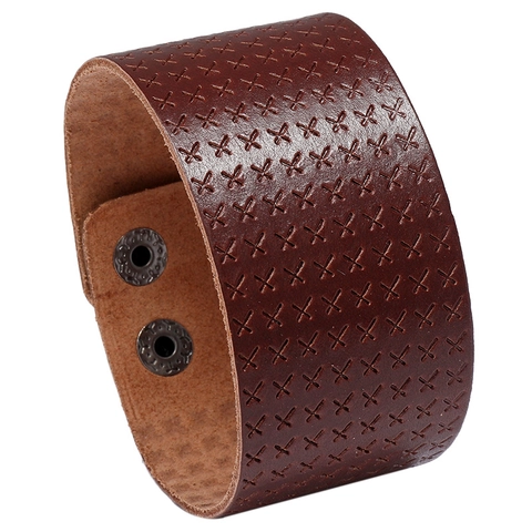 Vintage Herren Breites Rindsleder Armband Punk X-Geprägt Manschette Mit Verstellbarer Metallschnalle Retro Schmuck Geschenk