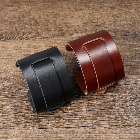 Bracciale in Vera Pelle Larga Cuff Uomo Donna Punk Rock Intrecciato Pelle di Vacca Cinturino Fibbia Metallo Regolabile Gioielli