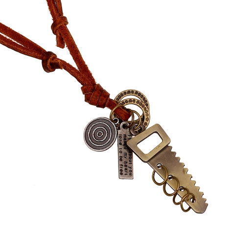 Collar de Cuerda de Cuero Punk Vintage Con Colgante de Sierra de Aleación Estilo Industrial Retro para Hombre Mujer Joyería