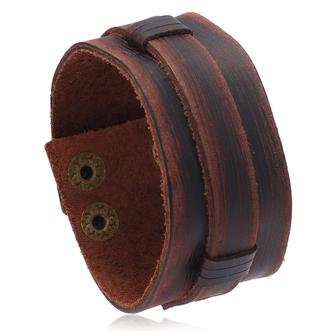 Vintage Punk Breit Echtleder Rindsleder Armband Für Herren Damen Handgefertigte Distressed Mehrlagige Manschette Mit Metall Druckknöpfen Retro Armreif