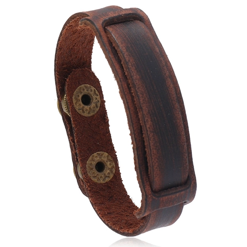 Vintage Rindsleder Armband Für Herren Punk Breite Manschette Handgefertigt Distressed Geometrische Eisen Druckknöpfe Schmuck