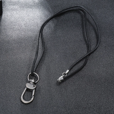 Men Retro Alloy Pendant Necklace Black Wax Cord Vintage Punk Style Geometric Jewelry Distressed Clasp Hook Necklace Jewelry Gift For Men