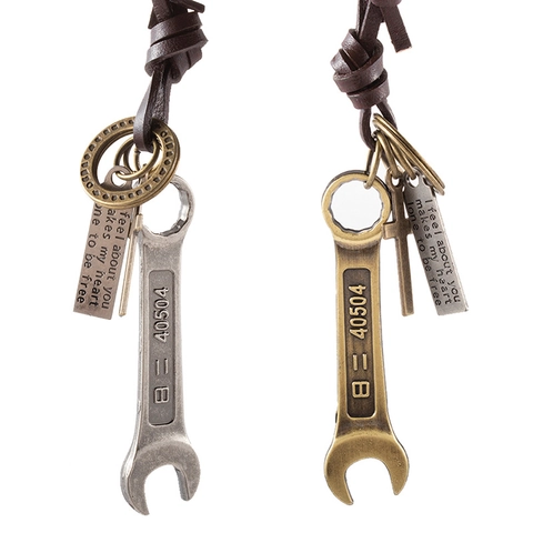 Vintage Industrieel Moersleutel Hanger Halsketting Mannen Punk Kruis Letter Label Leren Koord Verstelbaar Sieraden