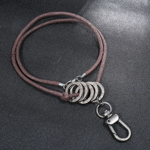 Collana da Uomo con Ciondolo in Lega Industriale Retro con Corda Intrecciata Marrone Anelli Geometrici Chiusura a Moschettone