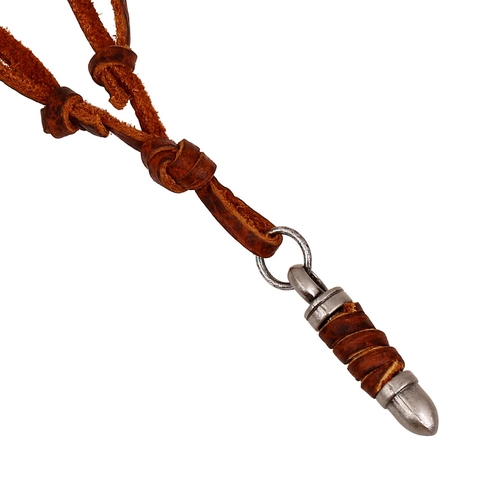 Collana con Ciondolo a Cono di Proiettile in Lega Vintage Punk Catena in Corda di Vera Pelle Gioielli Pendenti Unisex Retro