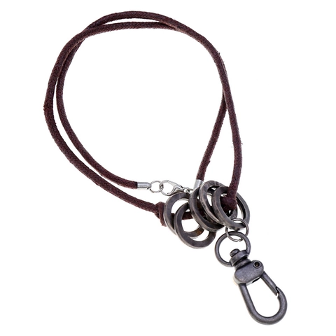 Collana da Uomo con Ciondolo in Lega Industriale Retro con Corda Intrecciata Marrone Anelli Geometrici Chiusura a Moschettone