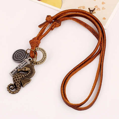 Collana con Ciondolo a Cavalluccio Marino in Stile Retrò Cordino in Vera Pelle Ciondolo in Lega Gioielli Punk Regolabili