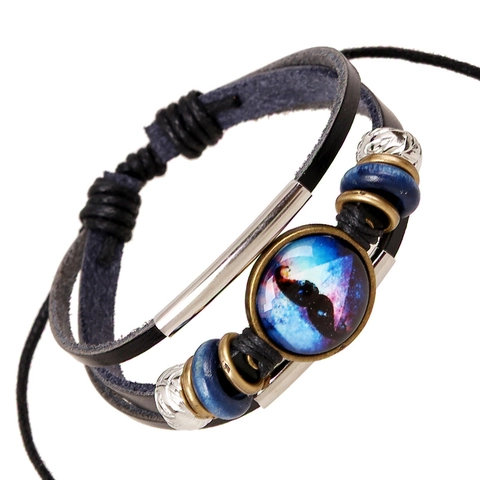 Vintage Punk Multi-layer Leather Bracelet For Men Women Handmade Starry Sky Glass Gemstone Braided Adjustable Jewelry Gift