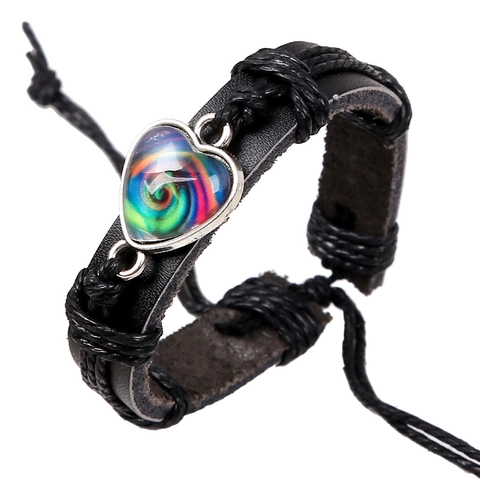 Pulsera de Cuero Tejido Retro Punk Colgante de Corazón Ajustable Pulsera Multicapa de Cuero de Vaca Joyería de Moda Regalo para Hombre Mujer
