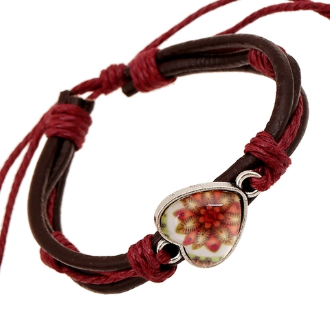 Retro Multilayer Braided Cowhide Leather Bracelet Heart Glass Time Gem Pendant Handmade Punk Ethnic Adjustable Wristband Jewelry