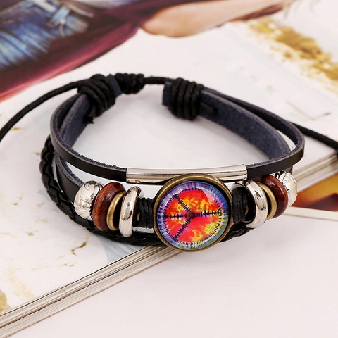 Bohemian Multilayer Leather Bracelet Peace Sign Woven Cord Bracelet Wood Beads Alloy Accents Vintage Ethnic Unisex Jewelry