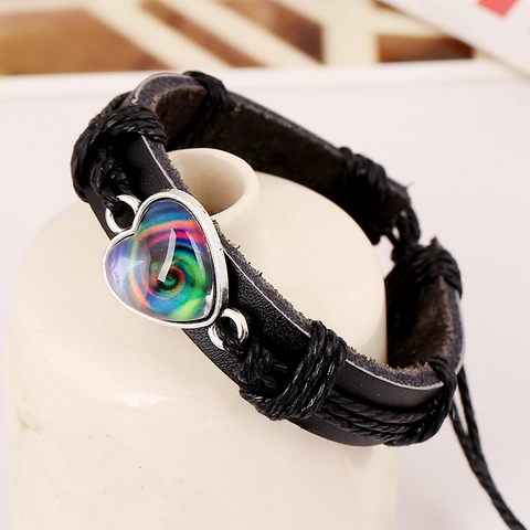 Pulsera de Cuero Tejido Retro Punk Colgante de Corazón Ajustable Pulsera Multicapa de Cuero de Vaca Joyería de Moda Regalo para Hombre Mujer