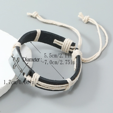 Bracciale Vintage in Pelle Artificiale Intrecciato a Mano Con Ciondolo a Croce Bangle Regolabile per Uomo Donna Gioielli Punk Religiosi