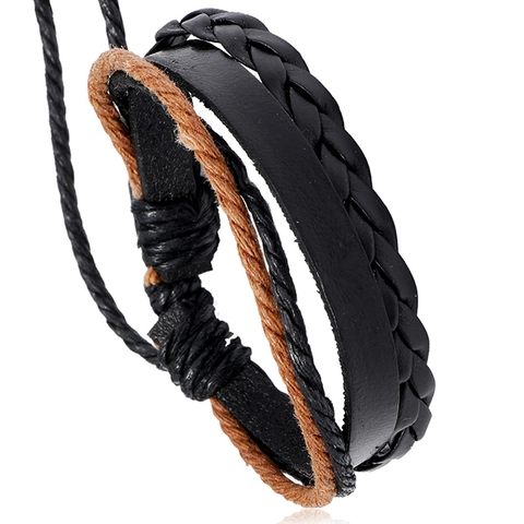 Pulsera de Cuero de Vaca Trenzada a Mano Vintage para Hombres Mujeres Retro Multicapa Cuerda de Cáñamo Joyas de Cuero Ajustables