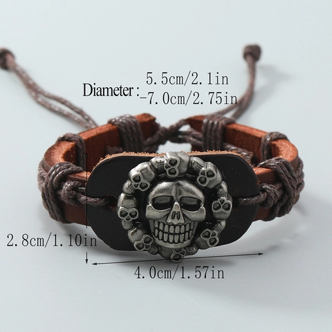 Pulsera Trenzada de Cuero de Vaca Punk Retro Con Calavera de Aleación Ajustable Gothic Rock Para Hombres Mujeres Joyería