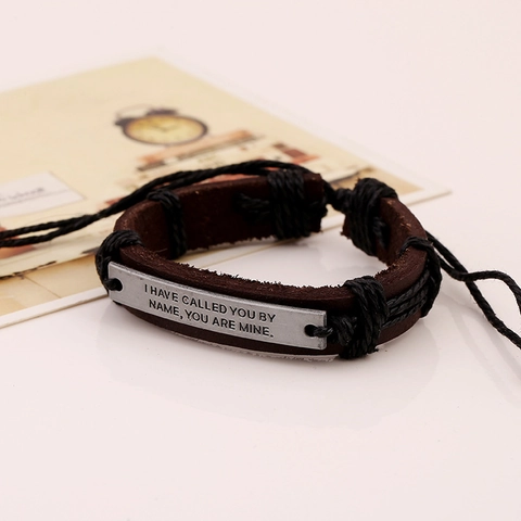 Bracciale Intrecciato in Vera Pelle Marrone Vintage per Uomo Donna Regolabile in Lega con Targhetta Metallica Gioielli Punk
