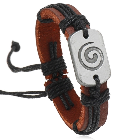 Vintage Handgefertigtes Gewebtes Rindsleder Armband Für Herren Legierung Spiralplakette Punk Retro Verstellbarer Armreif Schmuck
