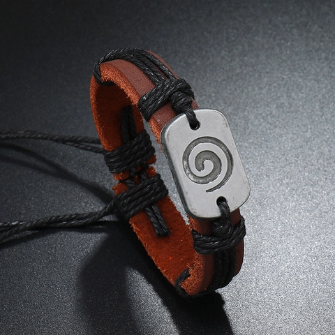 Vintage Handgefertigtes Gewebtes Rindsleder Armband Für Herren Legierung Spiralplakette Punk Retro Verstellbarer Armreif Schmuck
