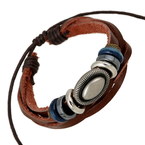 Vintage Mehrlagiges Geflochtenes Rindsleder Armband Für Damen Herren Handgefertigte Holzperlen Legierung Anhänger Punk Ethnisch Verstellbar