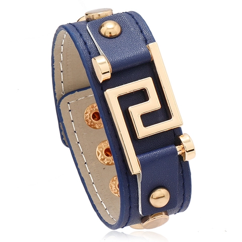 Bracciale da Uomo Punk in PU Lega e Ferro Largo Motivo a Greca Geometrica Borchie Dorate Gioielli Fashion Rock