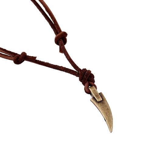 Collar de Cuerda de Cuero Retro para Hombre Ajustable Largo con Colgante de Diente de Aleación Joyería Vintage Estilo Tribal