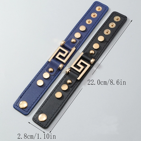 Bracciale da Uomo Punk in PU Lega e Ferro Largo Motivo a Greca Geometrica Borchie Dorate Gioielli Fashion Rock