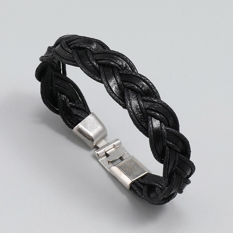 Punk Herren Handgeflochten Leder Armband Mit Metallschnalle Retro Street Style Lässig Unisex Schmuck Handgewebt Armreif