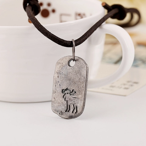 Punk Retro Echtes Rindsleder Halskette Für Herren Legierung Elch Anhänger Verstellbare Kordelkette Western Outdoor Schmuck