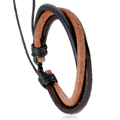 Bracciale Retrò in Pelle di Vacca Intrecciata Multistrato per Uomo Donna Stile Punk Regolabile Gioielli Etnici Casual Tessuti a Mano