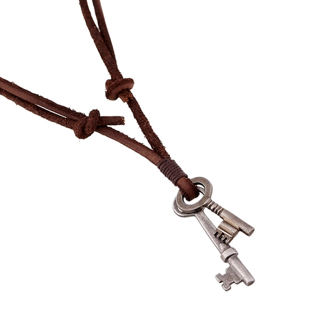 Collana in Vera Pelle di Vacchetta Vintage Punk Con Pendenti a Chiave in Lega Fatta a Mano Gioielli da Uomo
