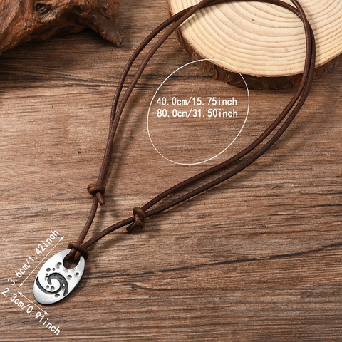 Vintage Rindsleder Anhänger Halskette Für Damen Herren Verstellbares Seil Legierung Geometrische Spirale Choker Retro Schmuck Geschenk