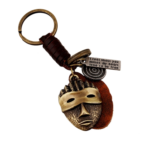Vintage Geflochtener Rindsleder Schlüsselanhänger Antik Bronze Legierung Totenkopf Anhänger Schlüsselring Für Damen Herren Retro