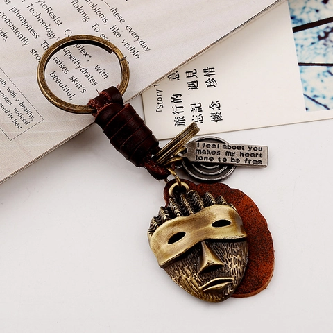 Vintage Geflochtener Rindsleder Schlüsselanhänger Antik Bronze Legierung Totenkopf Anhänger Schlüsselring Für Damen Herren Retro
