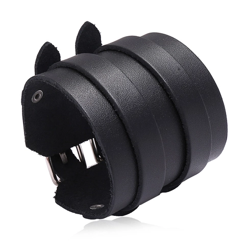 Vintage Men Punk Wide Cowhide Leather Bracelet With Iron Buckle Rivet Double Layer Adjustable Hip Hop Cuff Bangle Jewelry