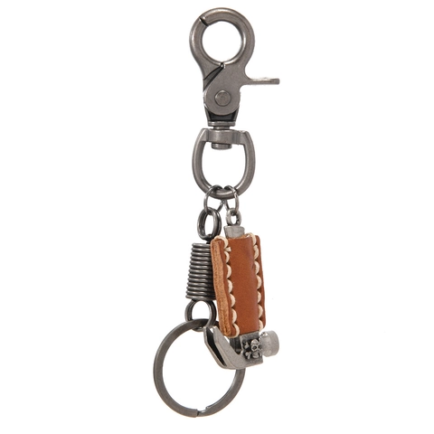 Punk Retro Hammer Pendant Cowhide Keychain Hand Stitched Alloy Metal Skull Key Ring For Bag Charm Men Women Gift