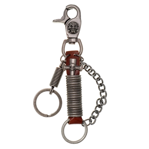 Punk Retro Skull Keychain Cowhide Leather Metal Cross Pendant Gothic Rock Style Key Ring Bag Hanging Ornament Gift For Men