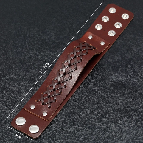 Herren Retro Punk Breites Lederarmband Mehrschichtig Geflochtenes Rindleder Armband Mit Verstellbaren Metall-Druckknöpfen Vintage Rock Stil Schmuck