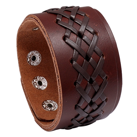 Herren Retro Punk Breites Lederarmband Mehrschichtig Geflochtenes Rindleder Armband Mit Verstellbaren Metall-Druckknöpfen Vintage Rock Stil Schmuck