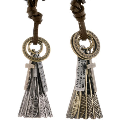 Collana con Ciondolo a Volano Punk Vintage per Uomo Cordino in Cuoio di Vacca Croce Piastra con Iscrizione Gioielli Hip Hop