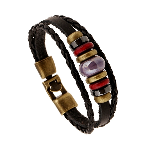 Vintage Punk Multilayer Genuine Leather Bracelet For Men Women Cowhide Alloy Gothic Rock Braided Bracelet Jewelry Accessory