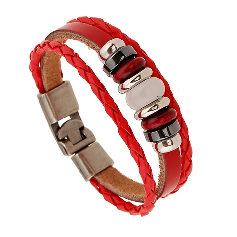 Braccialetto Multistrato in Vera Pelle Punk Con Ciondoli in Lega Stile Vintage Bracciale Avvolgente Con Perline Per Donna Gioielli
