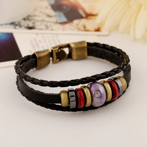 Vintage Punk Multilayer Genuine Leather Bracelet For Men Women Cowhide Alloy Gothic Rock Braided Bracelet Jewelry Accessory