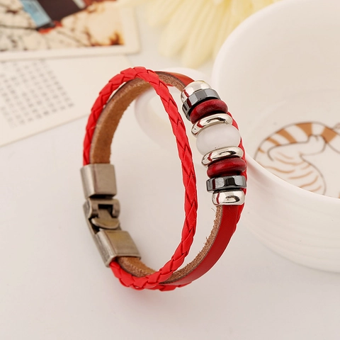 Braccialetto Multistrato in Vera Pelle Punk Con Ciondoli in Lega Stile Vintage Bracciale Avvolgente Con Perline Per Donna Gioielli